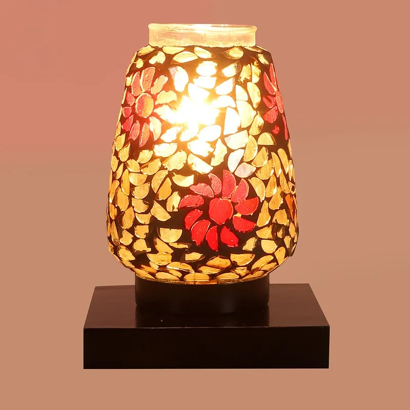 Glassira Mosaic Glass Table Lamp With Wooden Base - Multicolor media 7