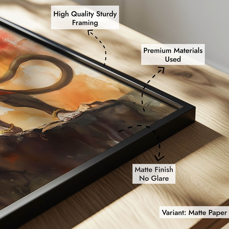 Anjaneya's Leap Spiritual Archival Paper Wall Painting With Frame - Black media 7