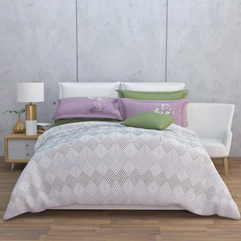Ozena Geometric Cotton Bedsheet (Grey,Lilac) - 210 TC media 4