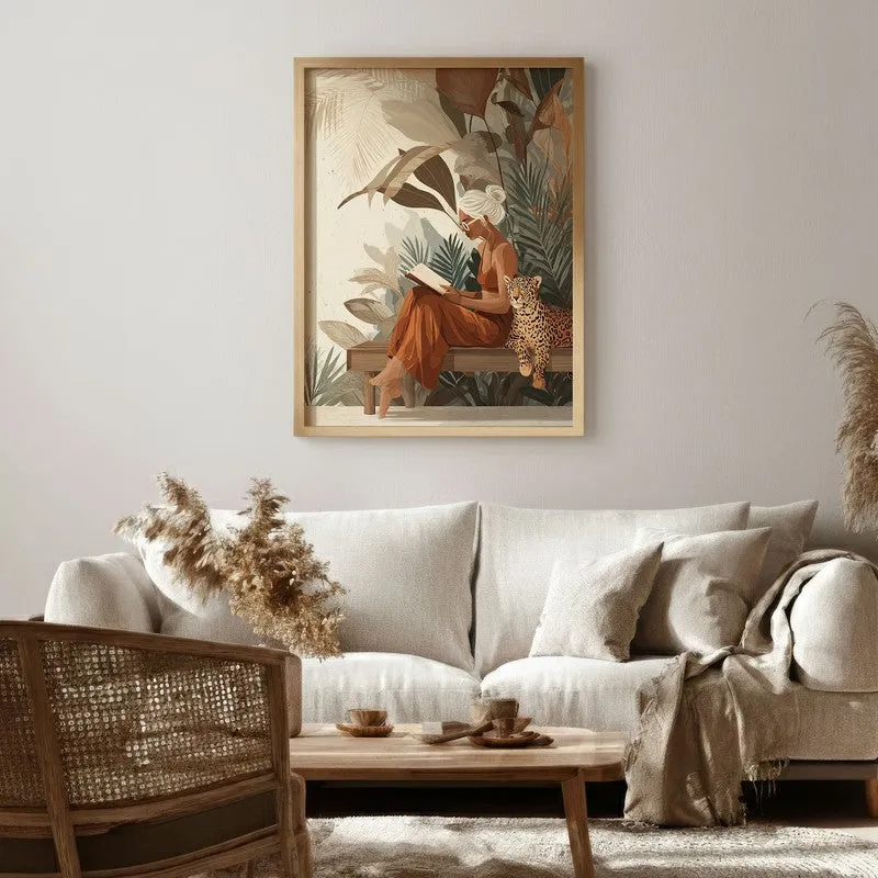 Wild Reading Canvas Wall Painting - Brown Frame media 1