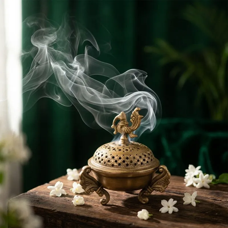 Rajsi Peacock Brass Incense Holder media 4