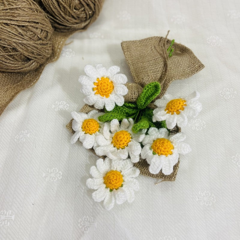 Crochet Handmade Sunflower Bouquet (White,Yellow) - Set Of Six media 5