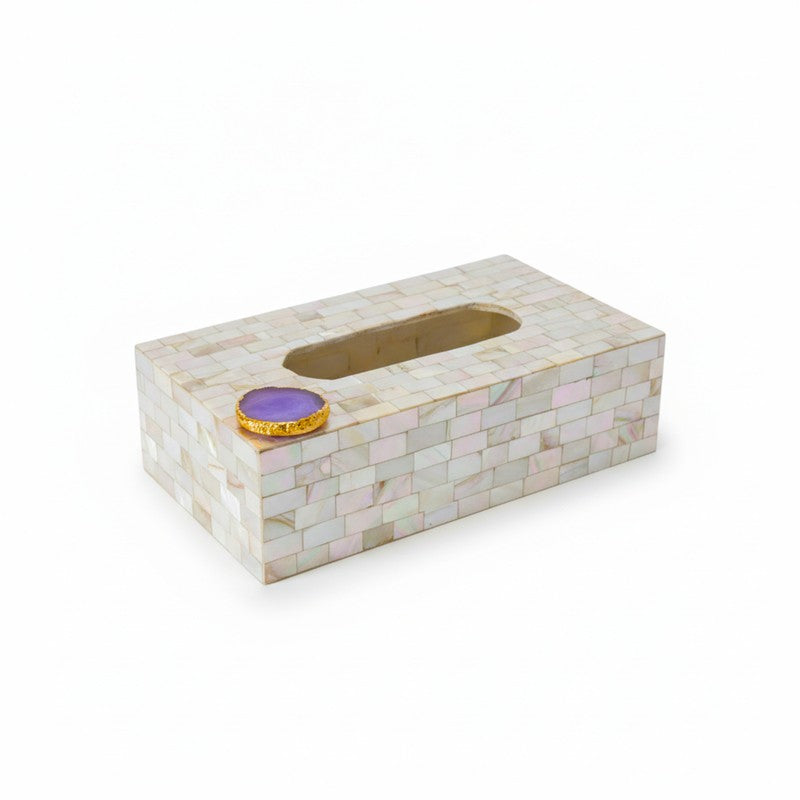 Suzzaine Handcrafted Mother Of Pearl & Agate Tissue Box - White & Beige media 3