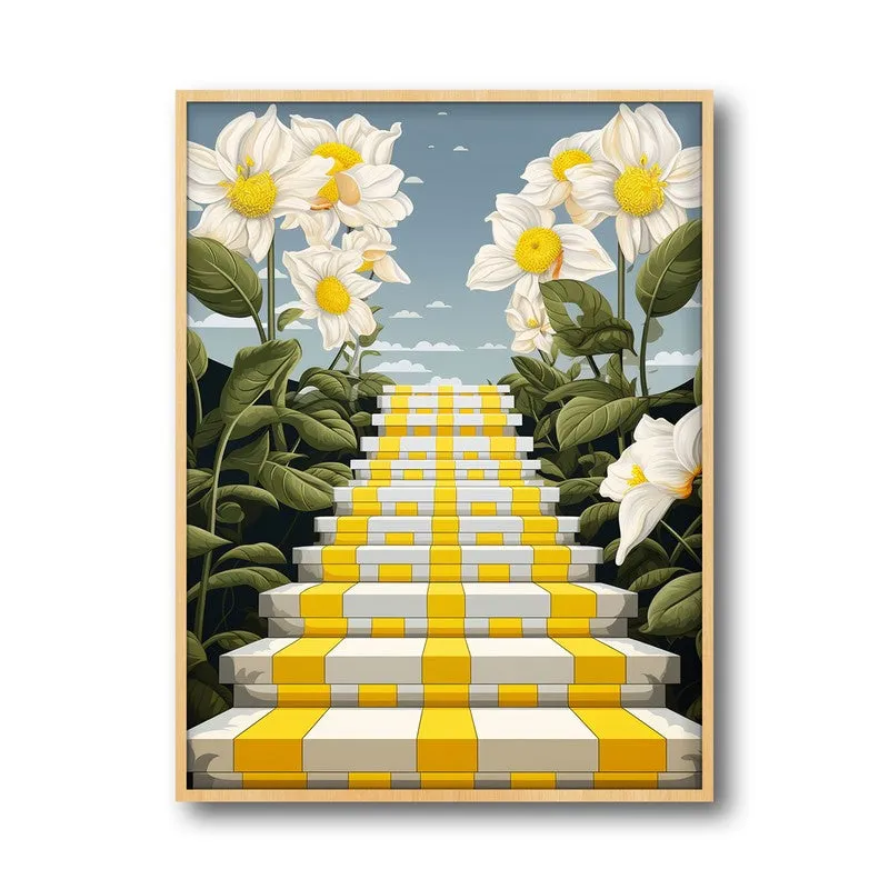 Stairway Of Flowers Wall Art - Natural Brown Frame media 5