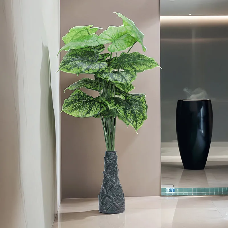 Infinita Artificial Colocasia With Black Plastic Pot (Dark Green) - 3 Feet media 1