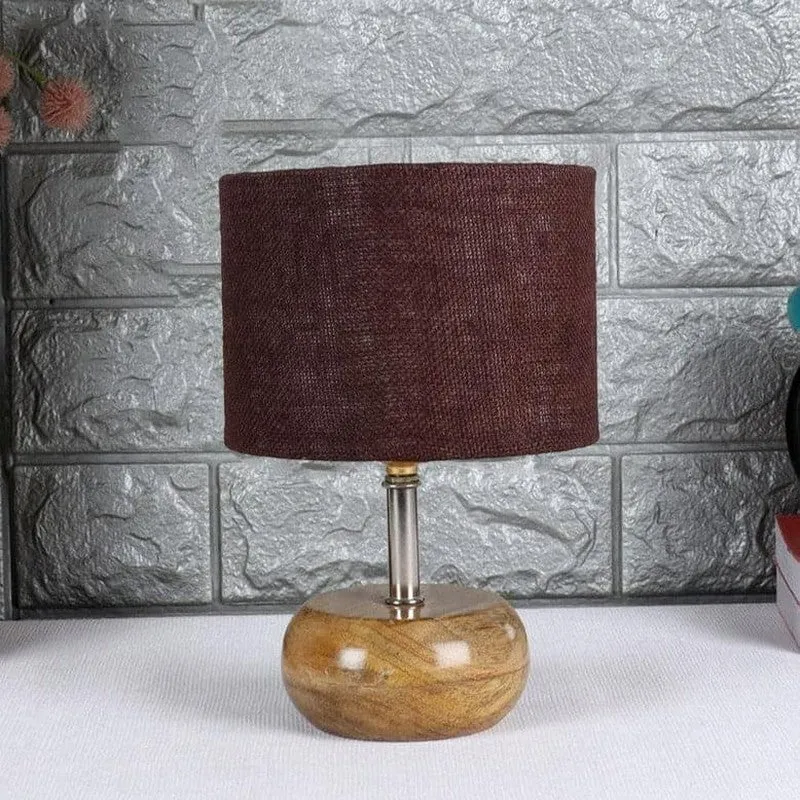 Rustic Wood Pebble Fabric Table Lamp - Brown media 3
