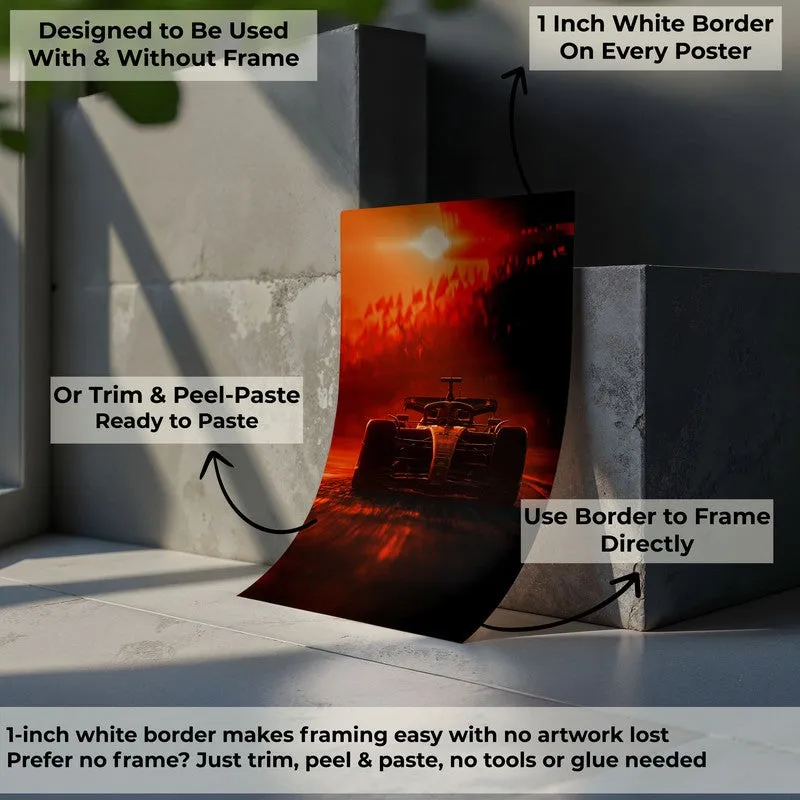 Single race car poster shown leaning against blocks with white border