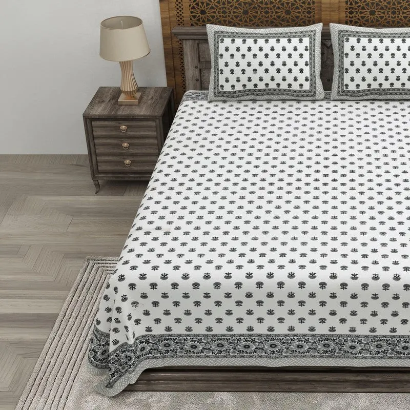 Bloomel Cotton Bedsheet (Grey,White) - 240 TC media 3