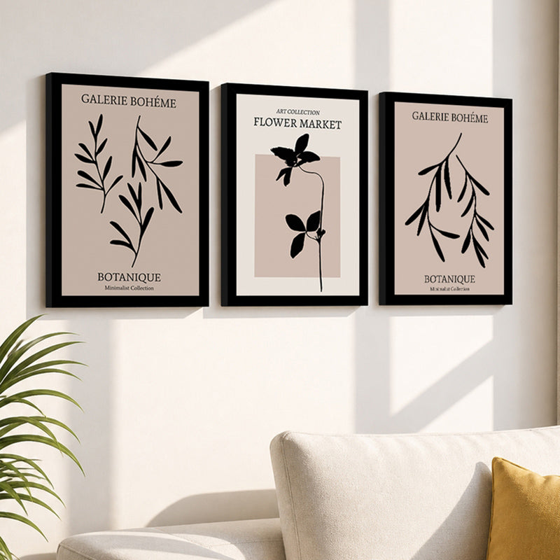 Botanique Vintage Wall Painting With Frame - Set Of Three