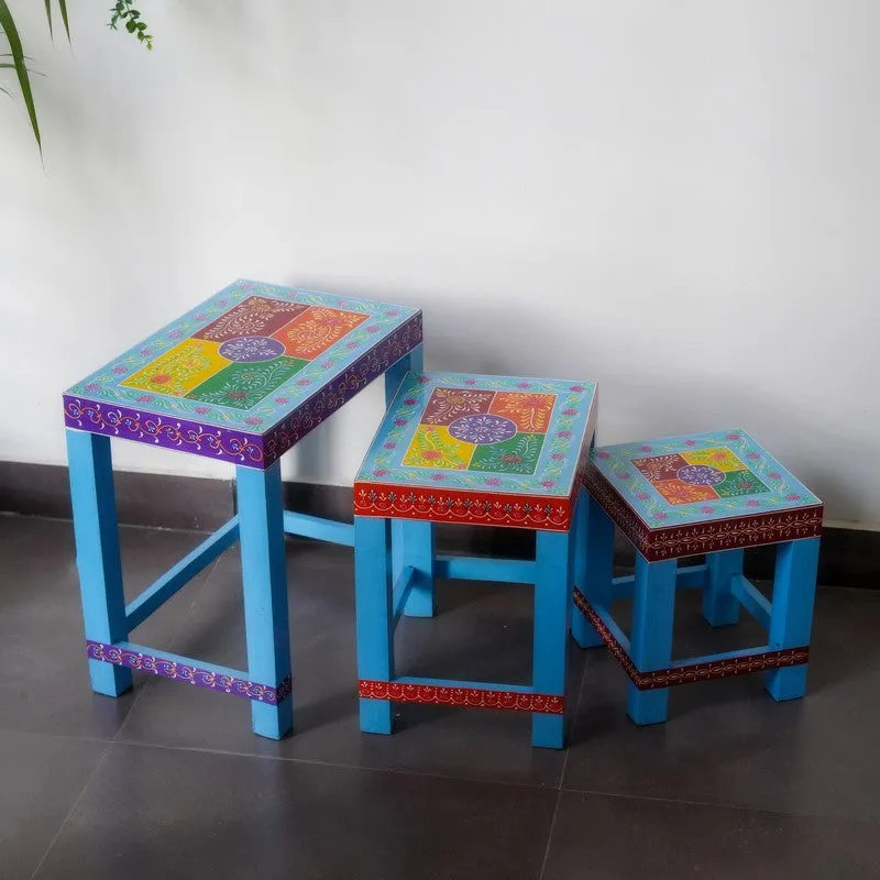 Eryx Folk Art Mango Wood Stool - Set Of Three media 7