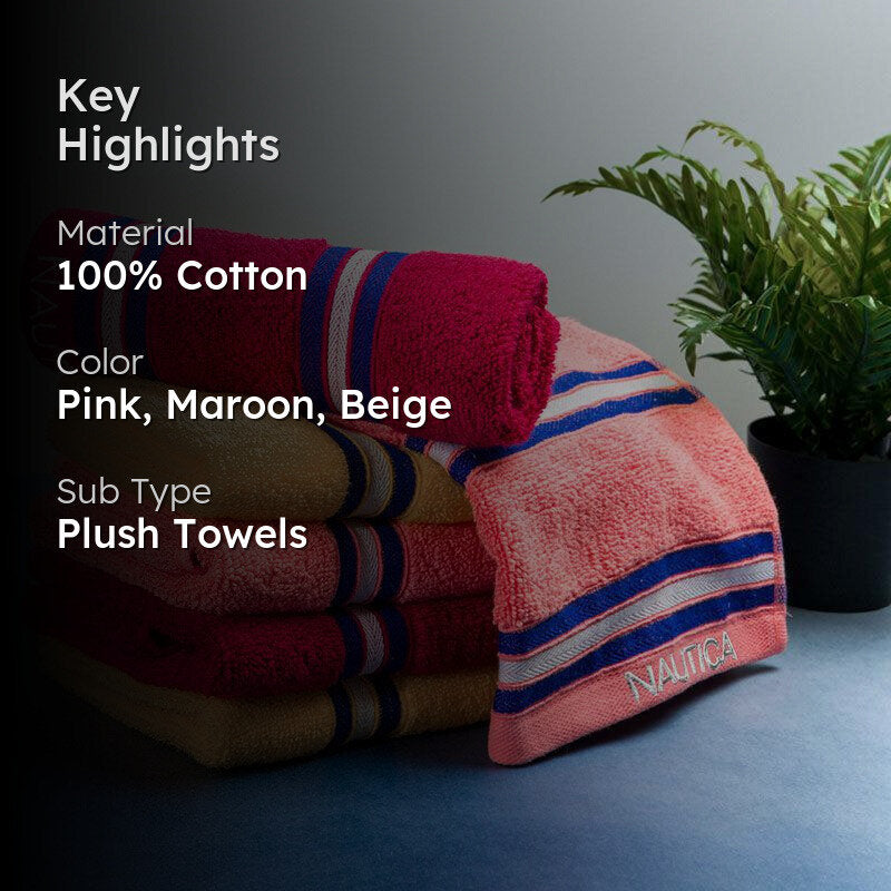 Nautica Dove Dual Down Cotton Hand Towel (Beige, Coral & Burgundy) - Set Of Six media 2