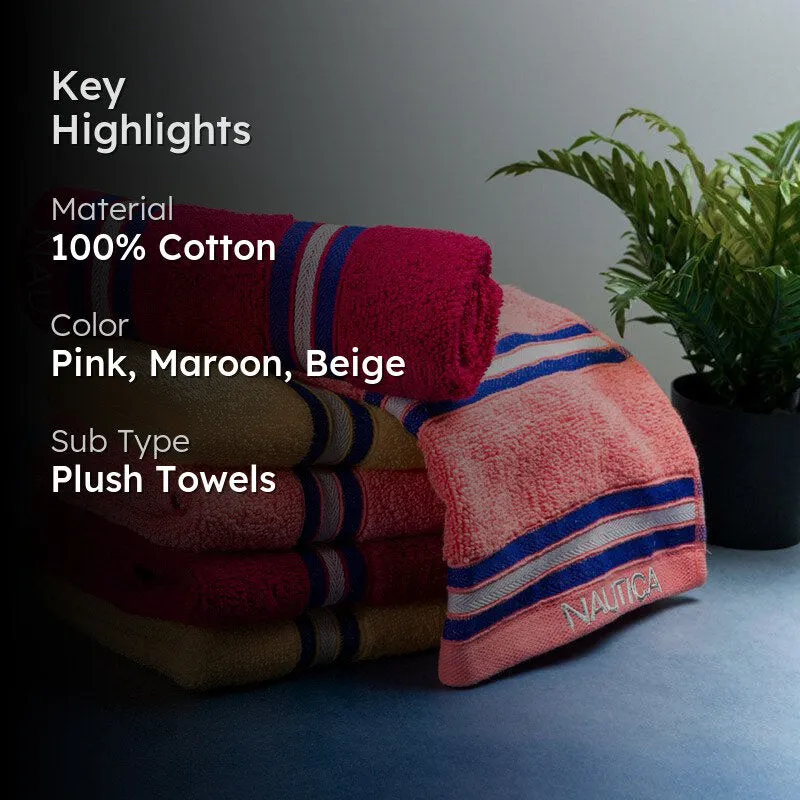 Nautica Dove Dual Down Cotton Hand Towel (Beige, Coral & Burgundy) - Set Of Six media 2