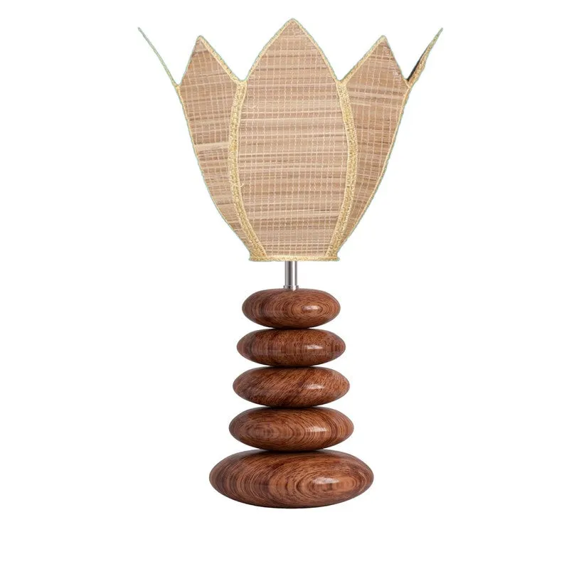 Solenis Bamboo Table Lamp With Wooden Base - Beige media 5