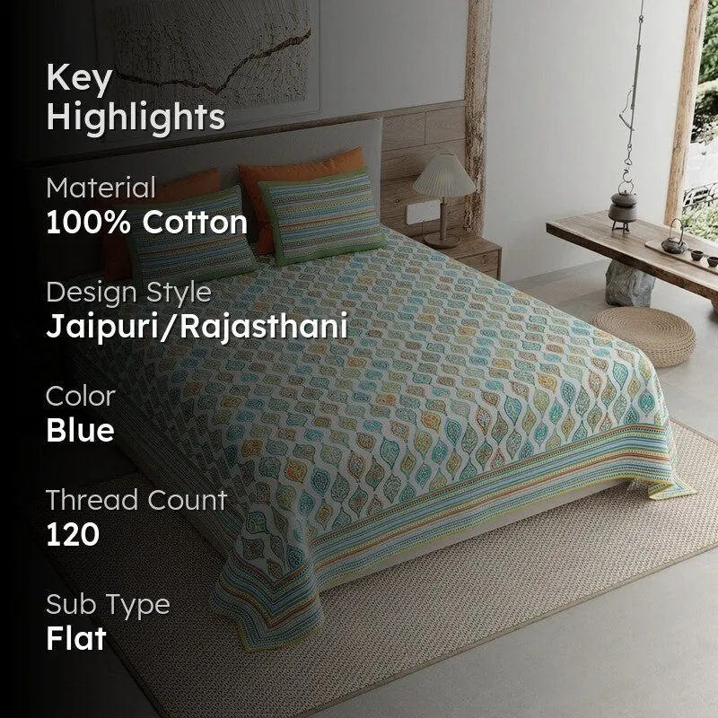 Royal Blend Cotton Bedsheet (Blue) - 120 TC media 2
