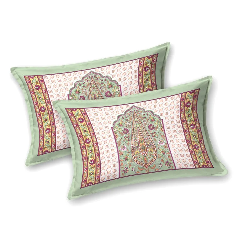 Ethnic Bloomy Cotton Bedsheet (Red,Green,White) - 120 TC media 3