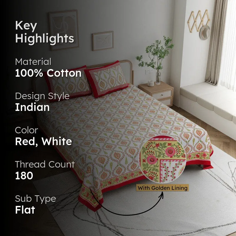 Ambi Bliss Cotton Bedsheet (White,Red) - 180 GSM media 2