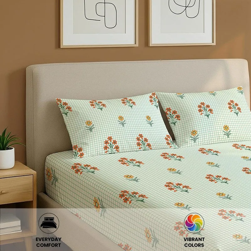 Green Meadows Floral Cotton Bedsheets (Green) - 144 TC media 6