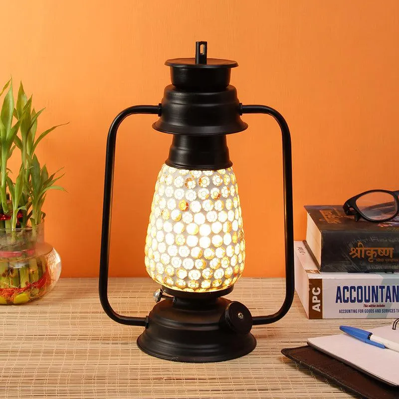 Navina Mosaic Lantern Iron Table Lamp - Black,White media 1