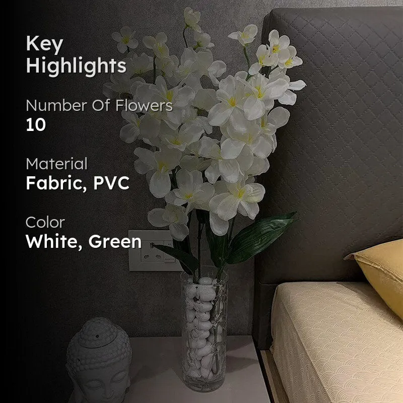 Decorative Fabric Artificial Orchid Flower (White) - Set Of Five media 2
