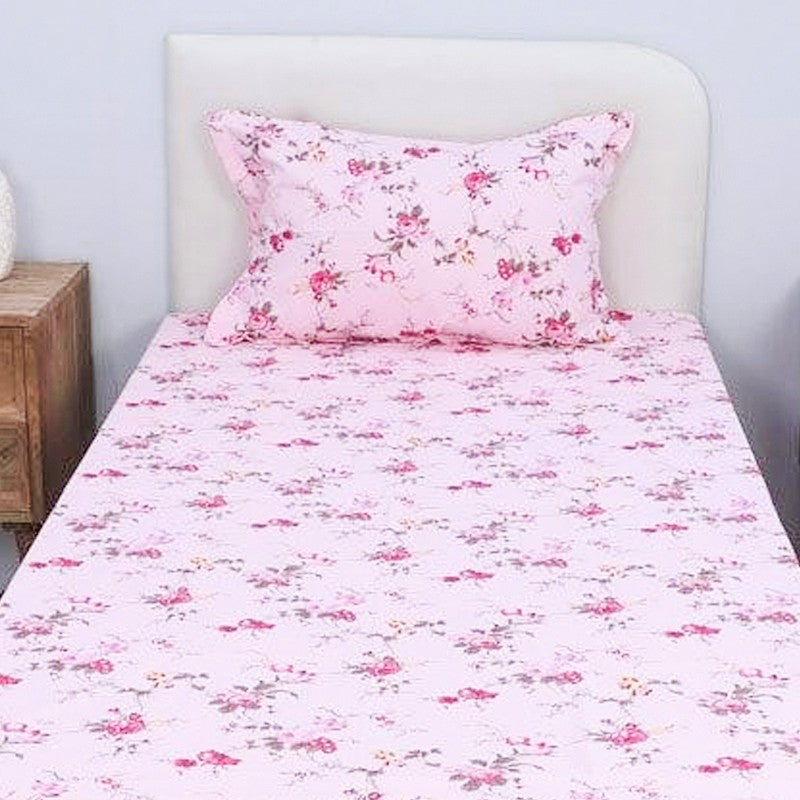 Esmeralda Floral Printed Cotton Bedsheet (Pink) - 180 TC media 4