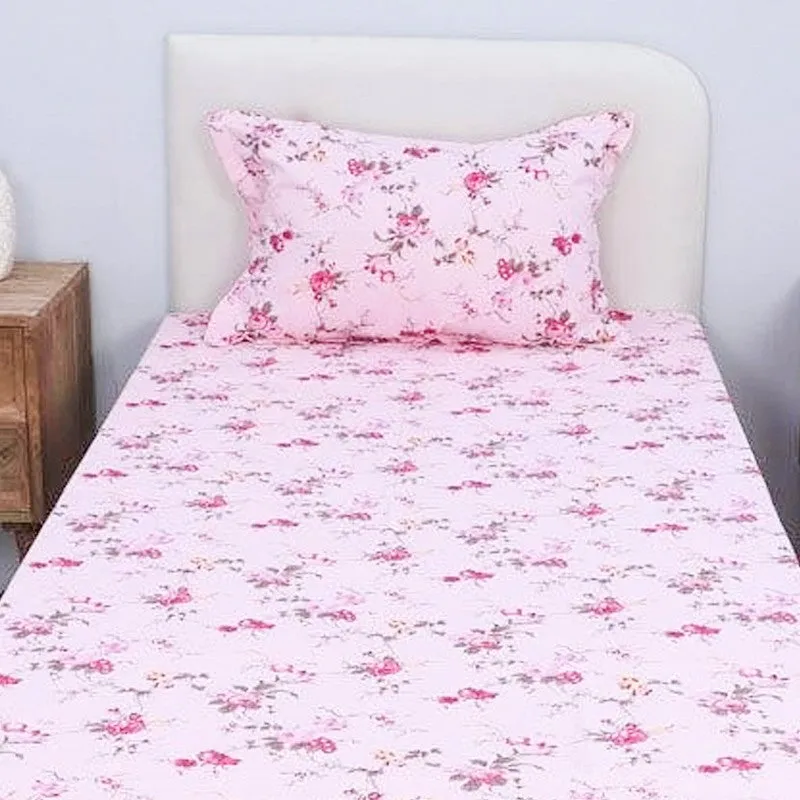 Esmeralda Floral Printed Cotton Bedsheet (Pink) - 180 TC media 4