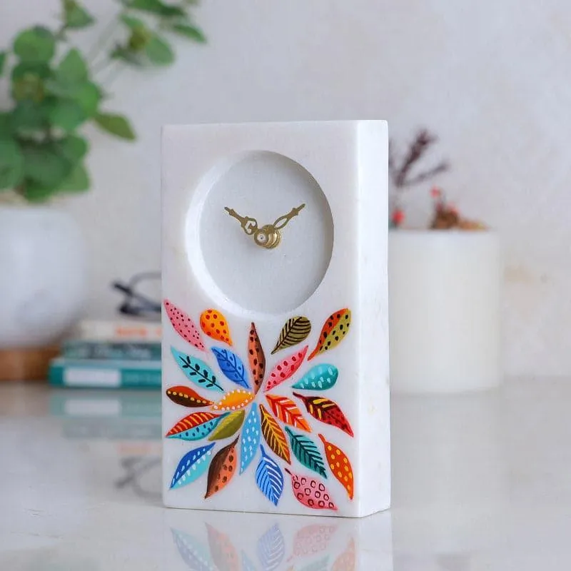 Floral Track Hand Painted Marble Table Clock media 1