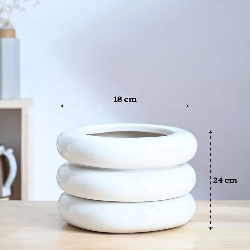Ugaoo Ceramicurve Three Layer Ceramic Planter - White media 8