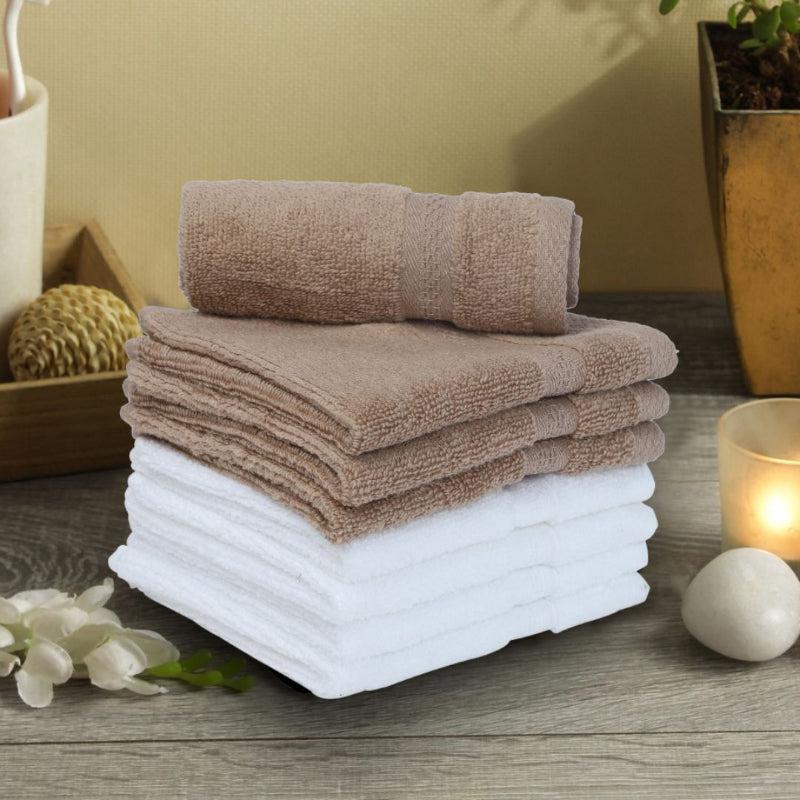 Miorah Face Towel (White & Beige) - Set Of Eight