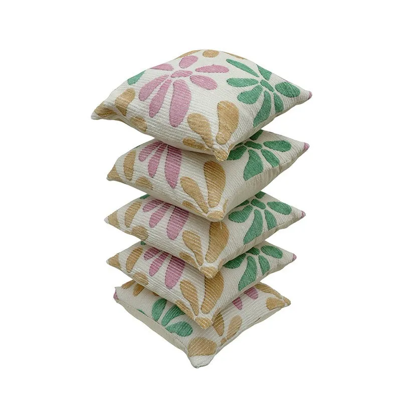 FloralGrace Cushion Cover (Pink, Mustard) - Set Of Five media 5