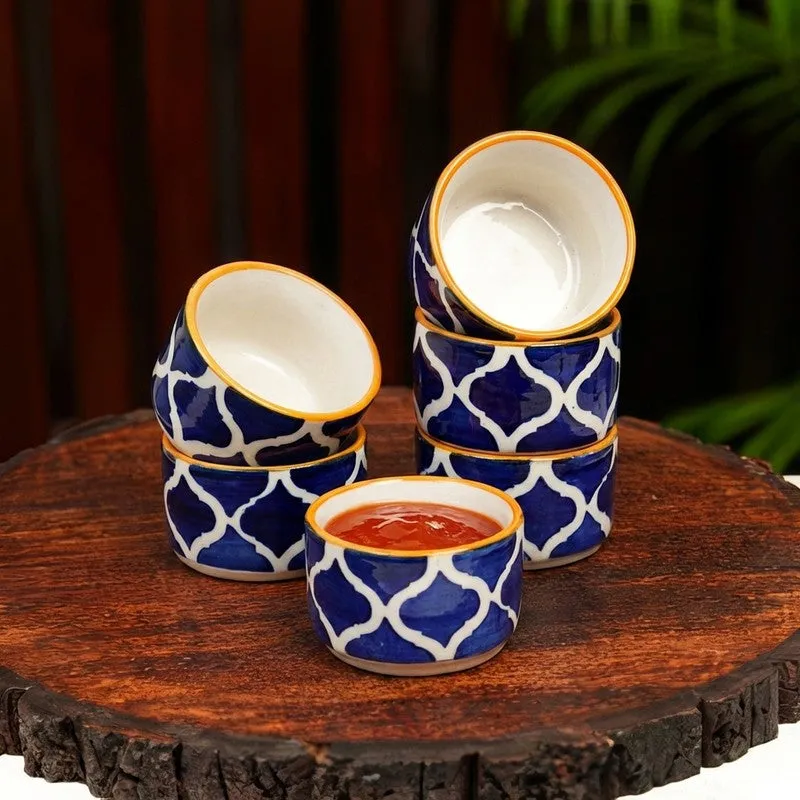 Servique Ceramic Dip Bowls (Blue,Yellow,40 mL Each) - Set Of Six media 1