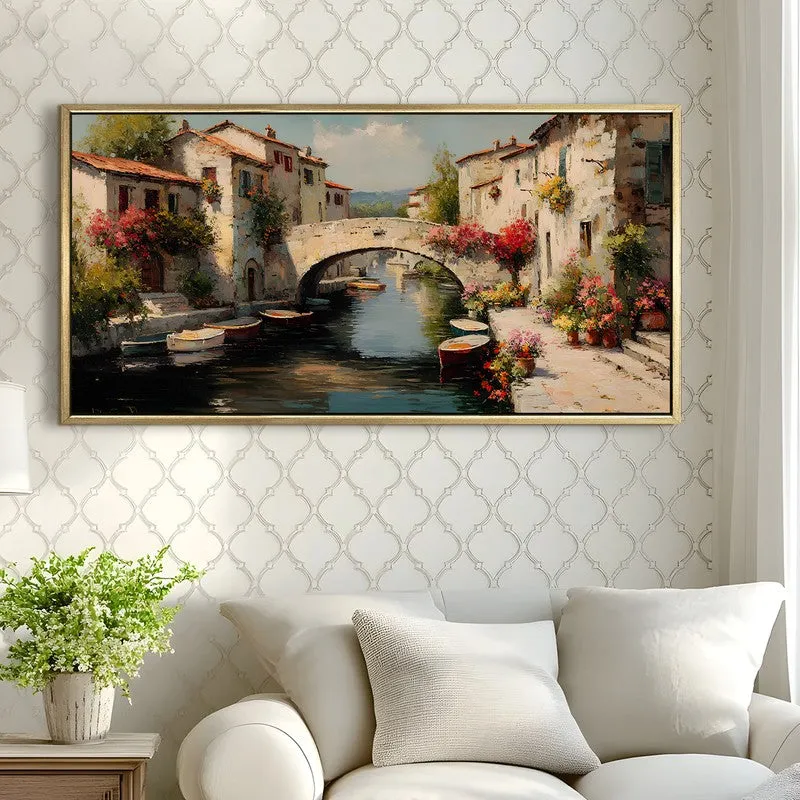 Bloomlit Canal Canvas Wall Painting With Frame media 4