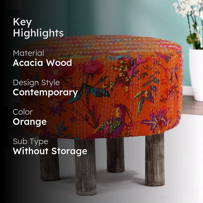 Rverix Acacia Wooden Ottomans - Orange media 2