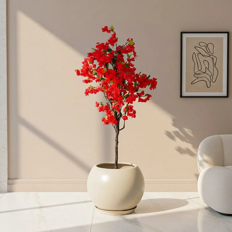 Villa Flora Artificial Bougainvillea With Black Plastic Pot (Red) - 5.3 Feet media 1