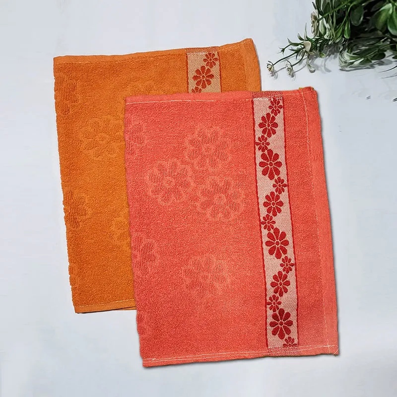 Wildflower Trim Cotton Hand Towel (Deep Orange) - Set Of Two media 1