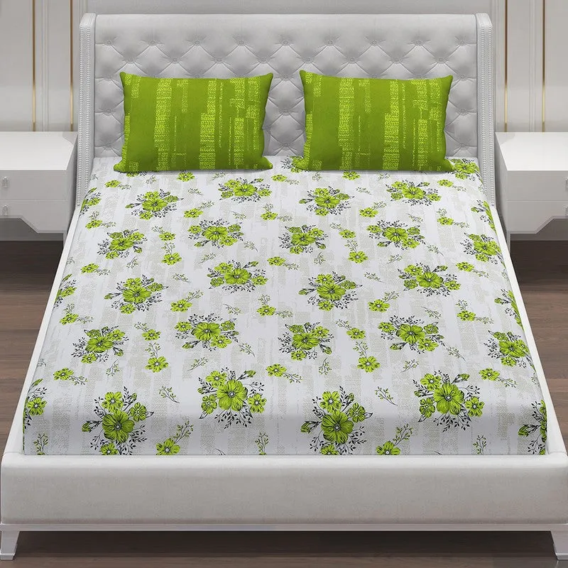 Monte Carlo Bloom Bliss I Cotton Bedsheet (Green,White) - 104 TC media 4