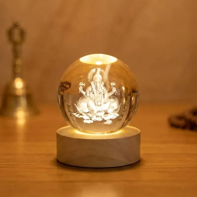 Divine Ganesha Glass Ball Table Lamp media 4