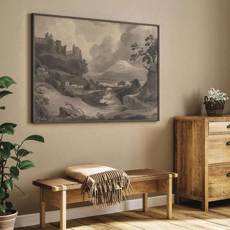 Mountain Landscape With Castle Ruins By John Varley - Black Frame Canvas Wall Painting - Black Frame media 5