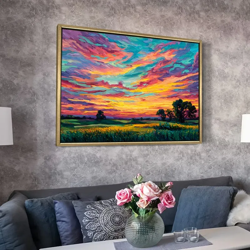 Burning Skyline Canvas Wall Painting With Frame media 6