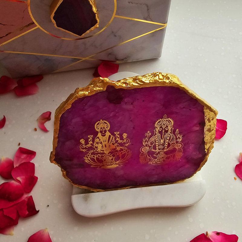 Festive Ganesha Laxmi Tealight Candle Holder - Pink media 4