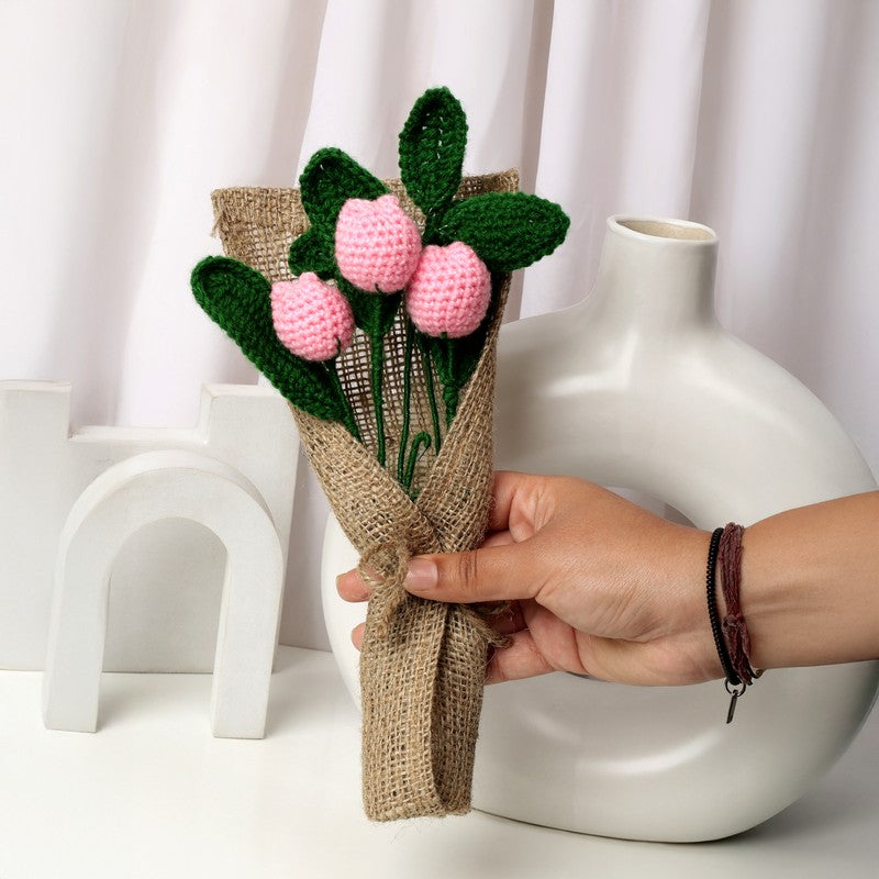 Crochet Handmade Rose Bouquet (Pink) - Set Of Three