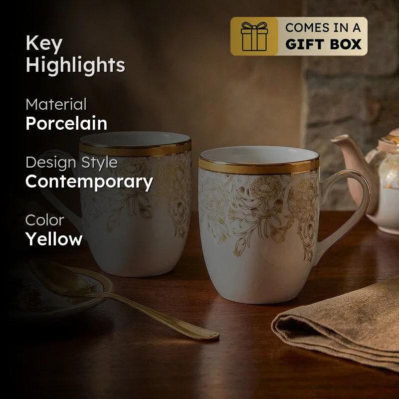 Gilded Iris Coupe 24k Gold Brushed Porcelain Coffee Mug(280 mL Each/Gold) - Set Of Two media 2