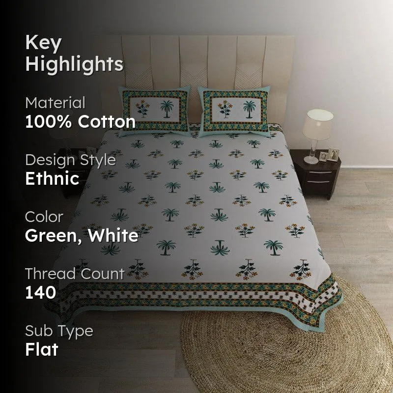 Palm Fields Printed Cotton Bedsheet (Green) - 140 TC media 2