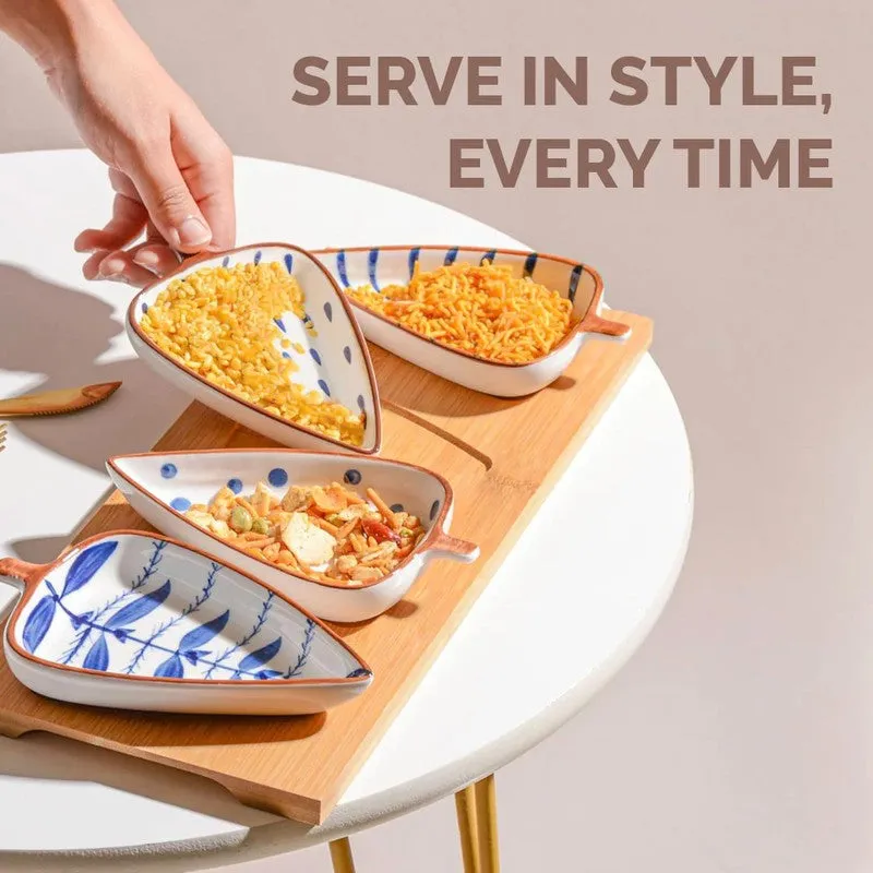Rioware Ripple Edge Ceramic Platter (White,Blue) - Set of Four media 4