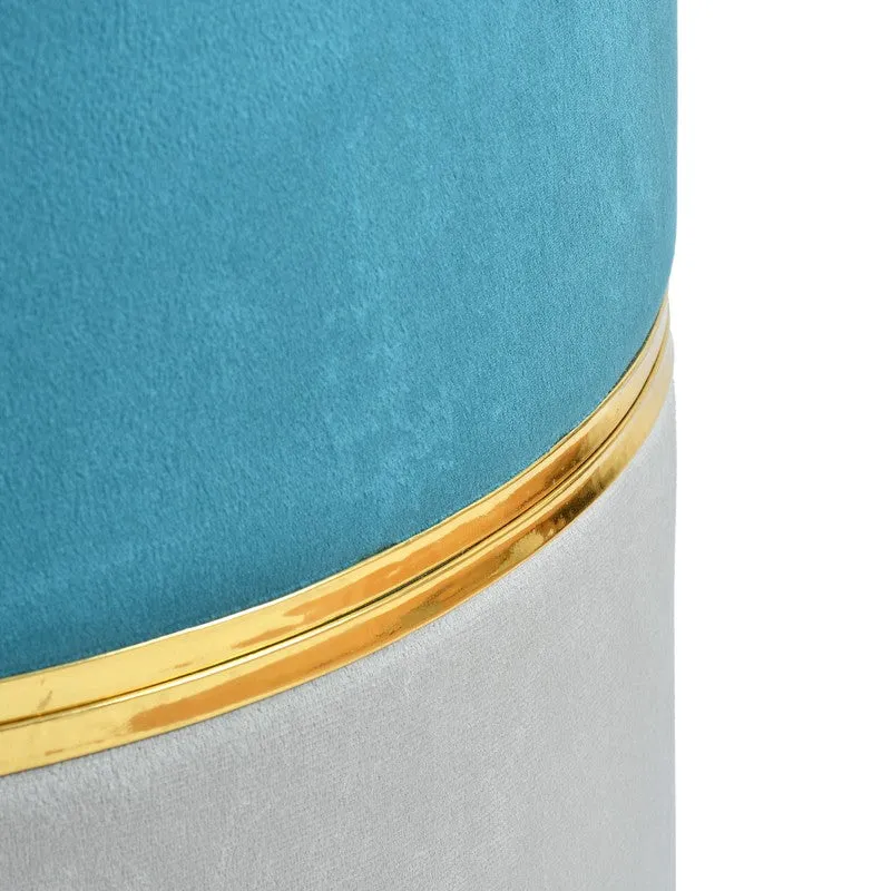 Dualtone Solid Velvet Pouffe - Blue & Grey media 4