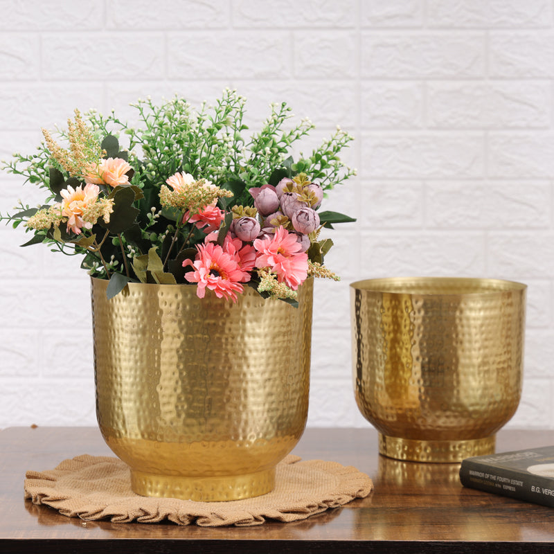 Edo Hammered Golden Planter (Gold) - Set Of Two media 3
