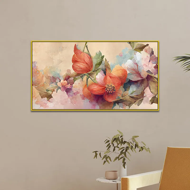 Pastel Petal Explosion Floral Canvas Wall Painting With Frame - Gold media 1