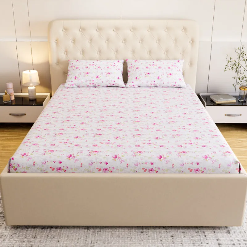 Dewdrop Floral Cotton Bedsheet (Pink) - 180 TC media 4