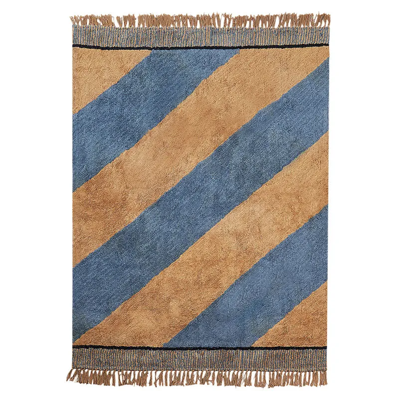 Plush Stripe Tufted Cotton Area Rug - Blue, Brown media 1