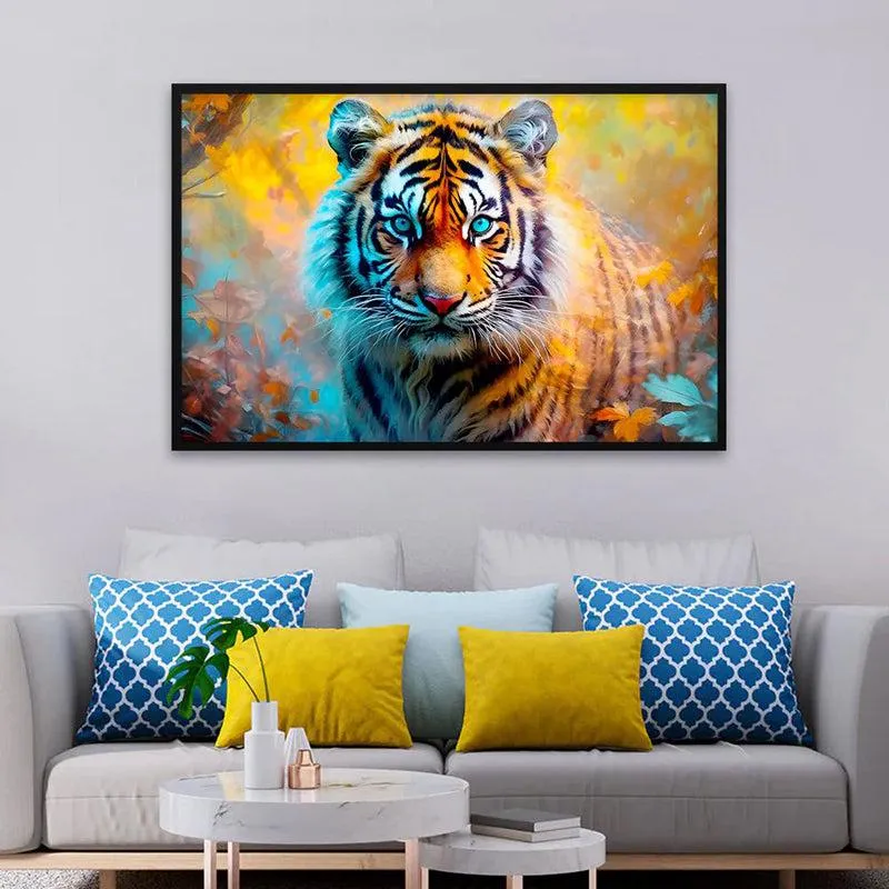 Eye Of The Tiger Canvas Wall Painting With Frame - Black media 1