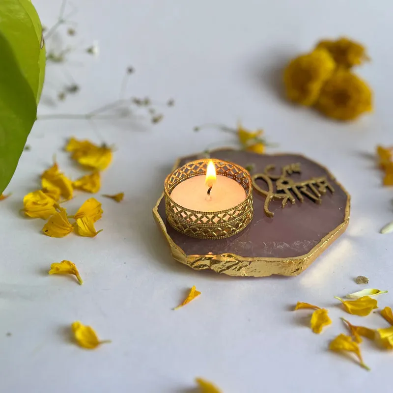Jai Sri Ram Handcrafted Agate Tealight Candle Holder - Rose Quartz media 3